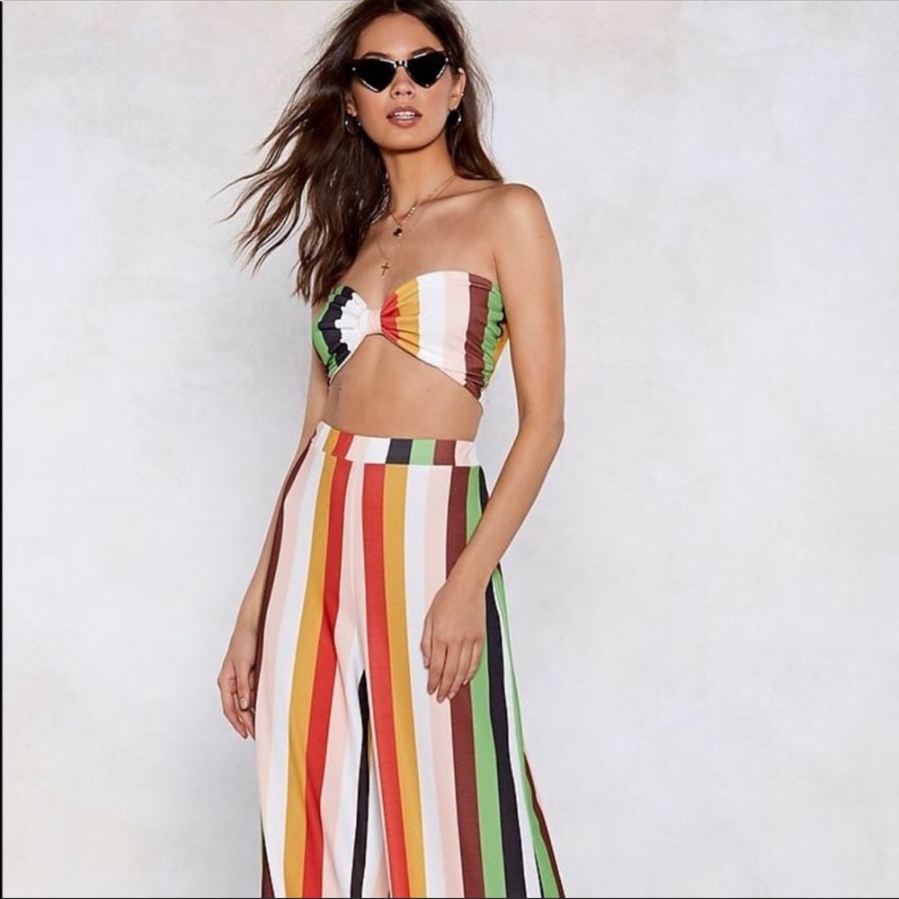 Nasty Girl Rainbow Stripe Bandeau Top & Trousers